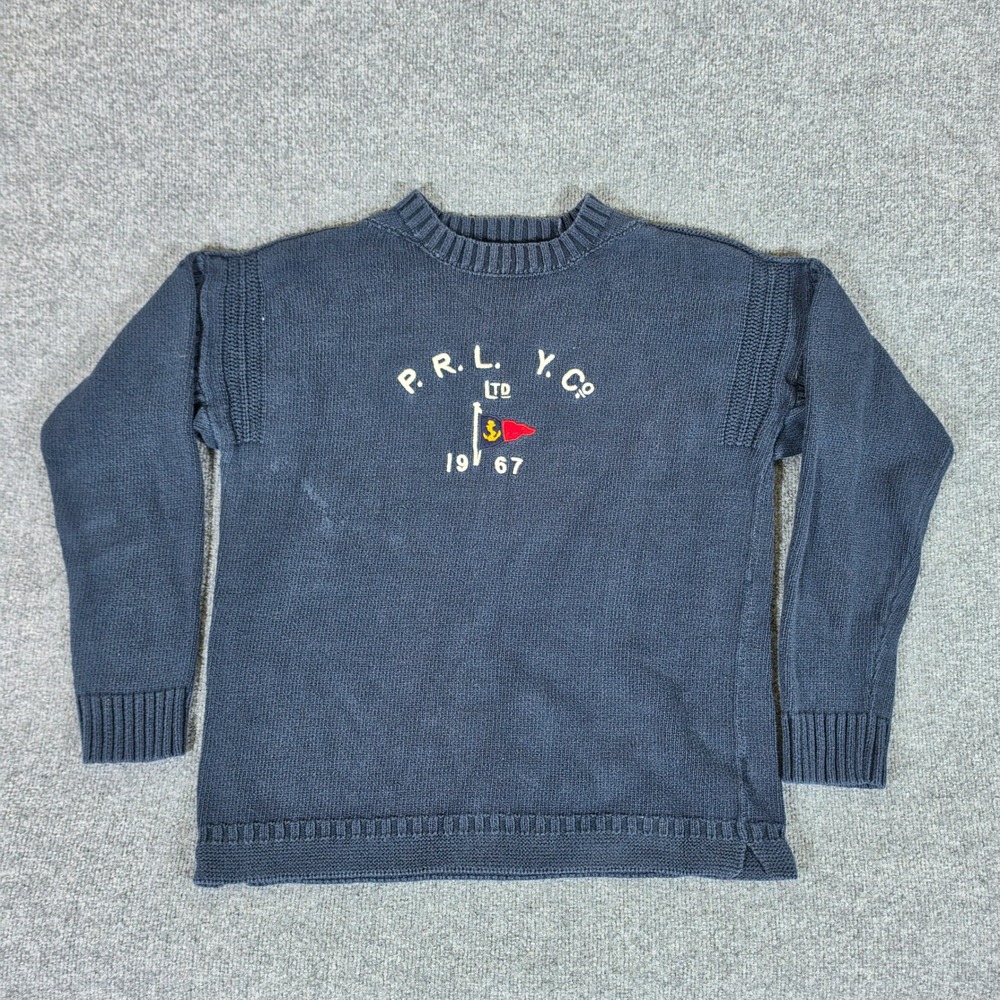 Polo Ralph Lauren Mens Navy Blue Nautical Graphic Cotton Knit Sweater Large